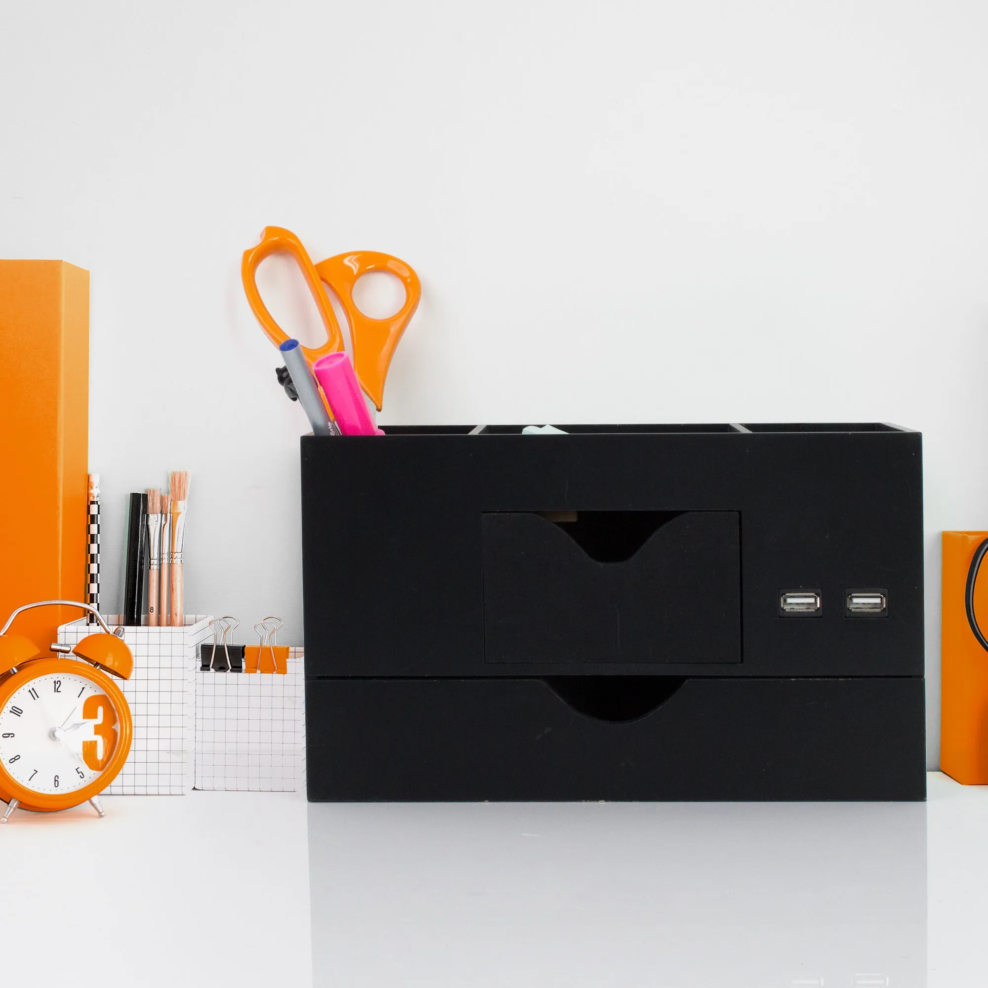 3 Tier Desk Organizer with USB Port - Black