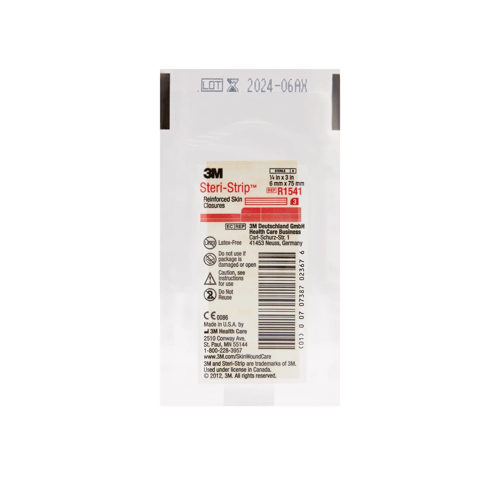 3M Steri-Strip Skin Closure Strips, Non-Woven, 1/4 inch X 3 Inch, Reinforced Strip, White, 1 Box of 50