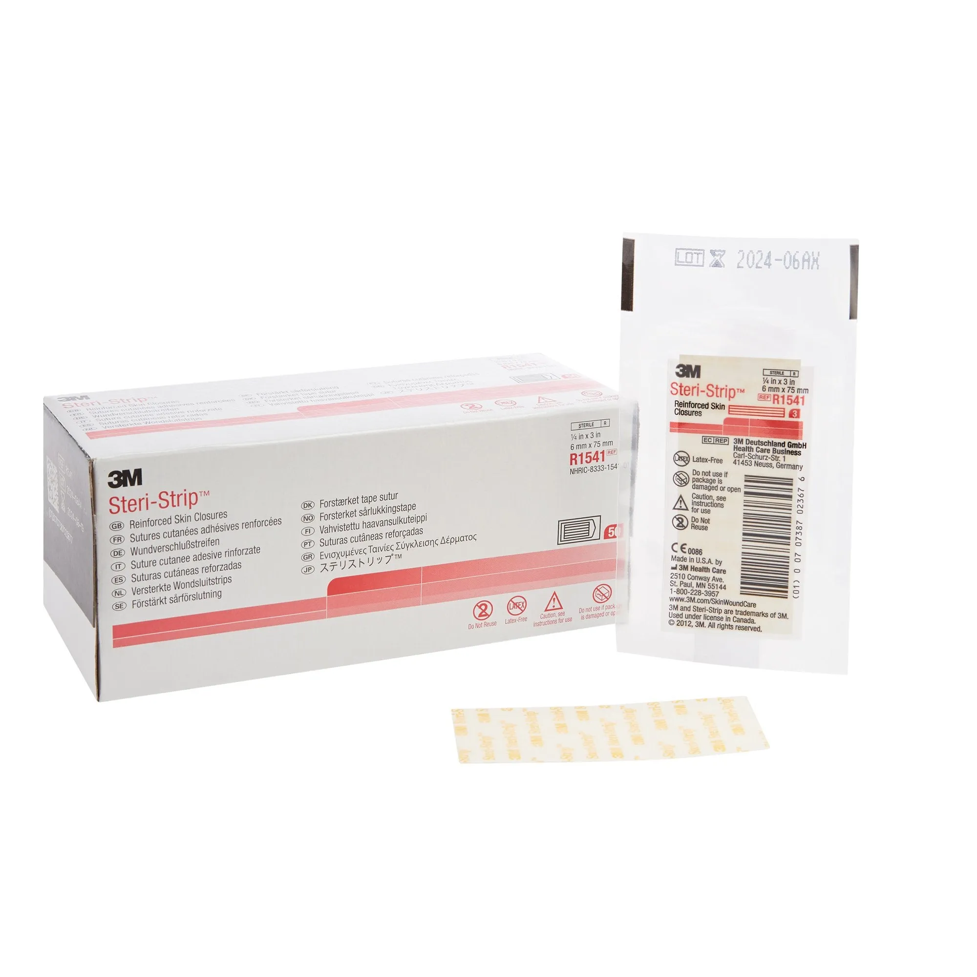 3M Steri-Strip Skin Closure Strips, Non-Woven, 1/4 inch X 3 Inch, Reinforced Strip, White, 1 Box of 50