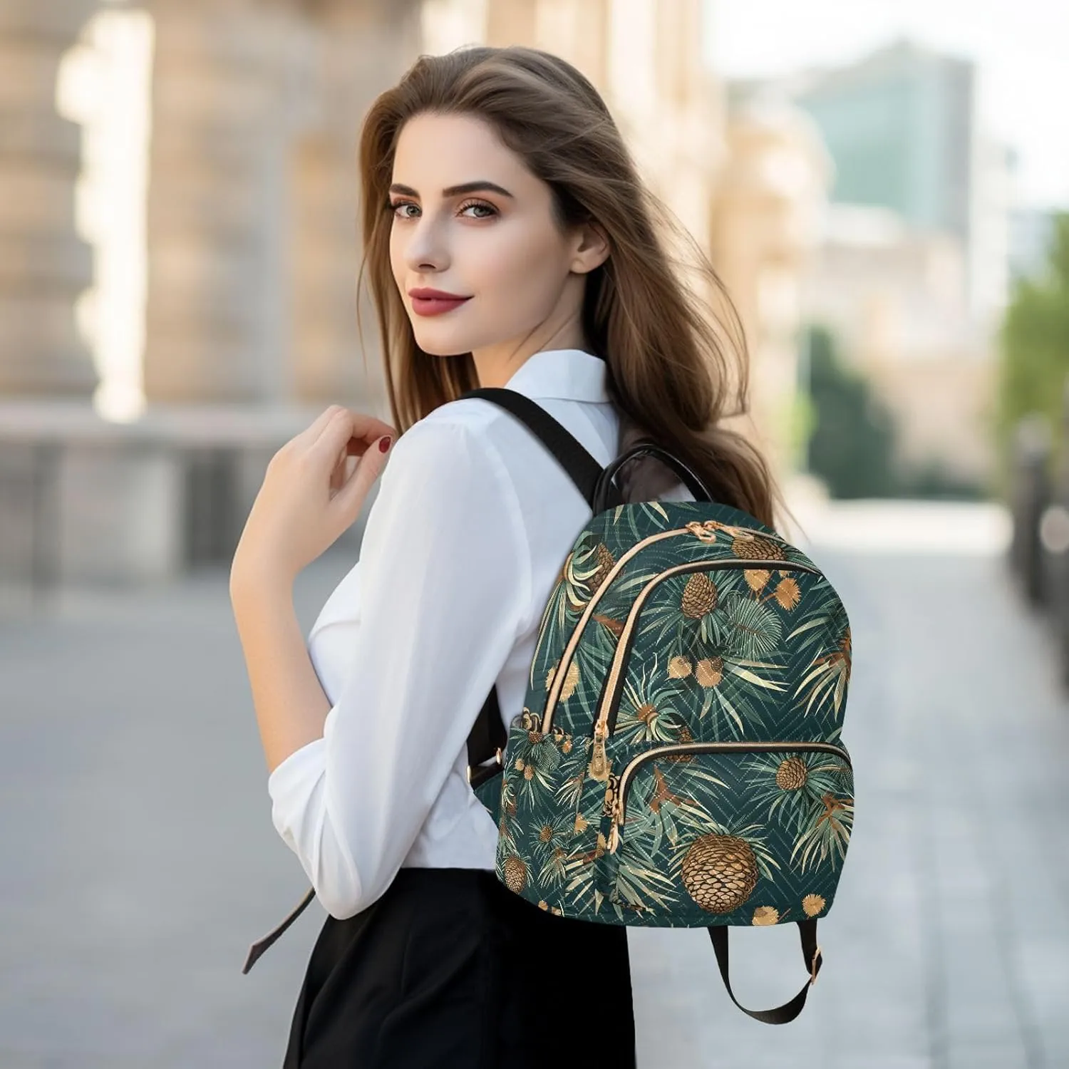ALAZA Small Backpack Purse Chestnuts Pines Green Tropical Quilted Backpack for Women Teen Girls Fashion Daypack Ladies Bookbag Travel Work Daily Rucksack