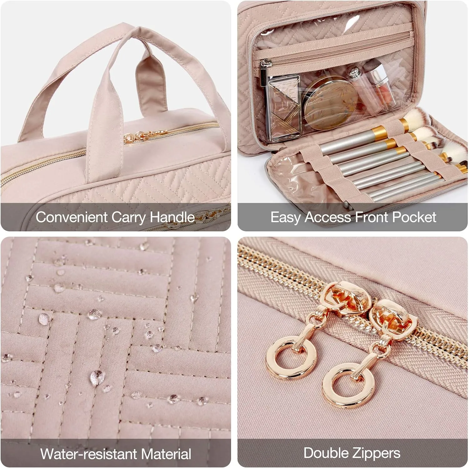 BAGSMART Toiletry Bag Hanging Travel Makeup Organizer with TSA Approved Transparent Cosmetic Bag Makeup Bag for Full Sized Toiletries, Medium-Pink