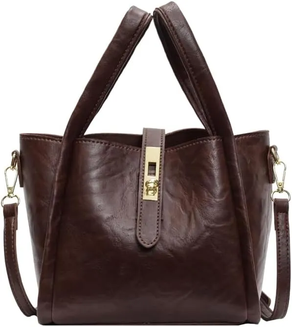 Bucket Bag for Women, Vegan Leather Bucket Bag Trendy Vintage Bucket Bag Leather Purse with Adjustable Shoulder Strap