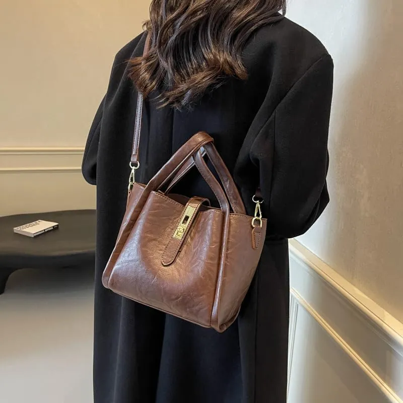Bucket Bag for Women, Vegan Leather Bucket Bag Trendy Vintage Bucket Bag Leather Purse with Adjustable Shoulder Strap
