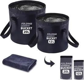 Collapsible Bucket with Handle 5 Gallon Portable Folding Bucket Upgraded Ultra Lightweight Outdoor Basin Pail for Fishing, Camping, Hiking, Car Washing and More (Black, 20L-12L)