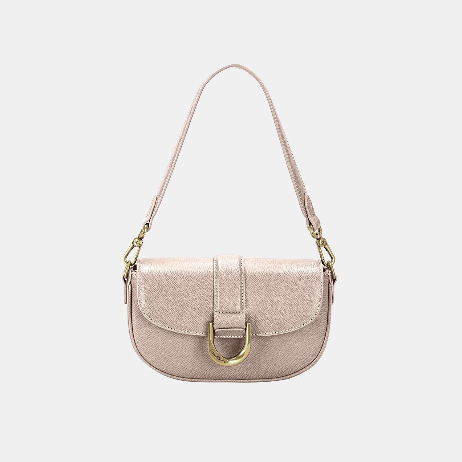 David Jones Women Leather Shoulder Bag Small Flap Saddle Solid Purse
