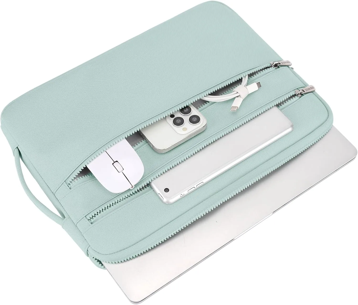 DOMISO 15.6 inch Laptop Sleeve Carring Case Cover with Handle Waterproof Shockproof Notebook Bag for 15.6" HP Dell, Mint Green