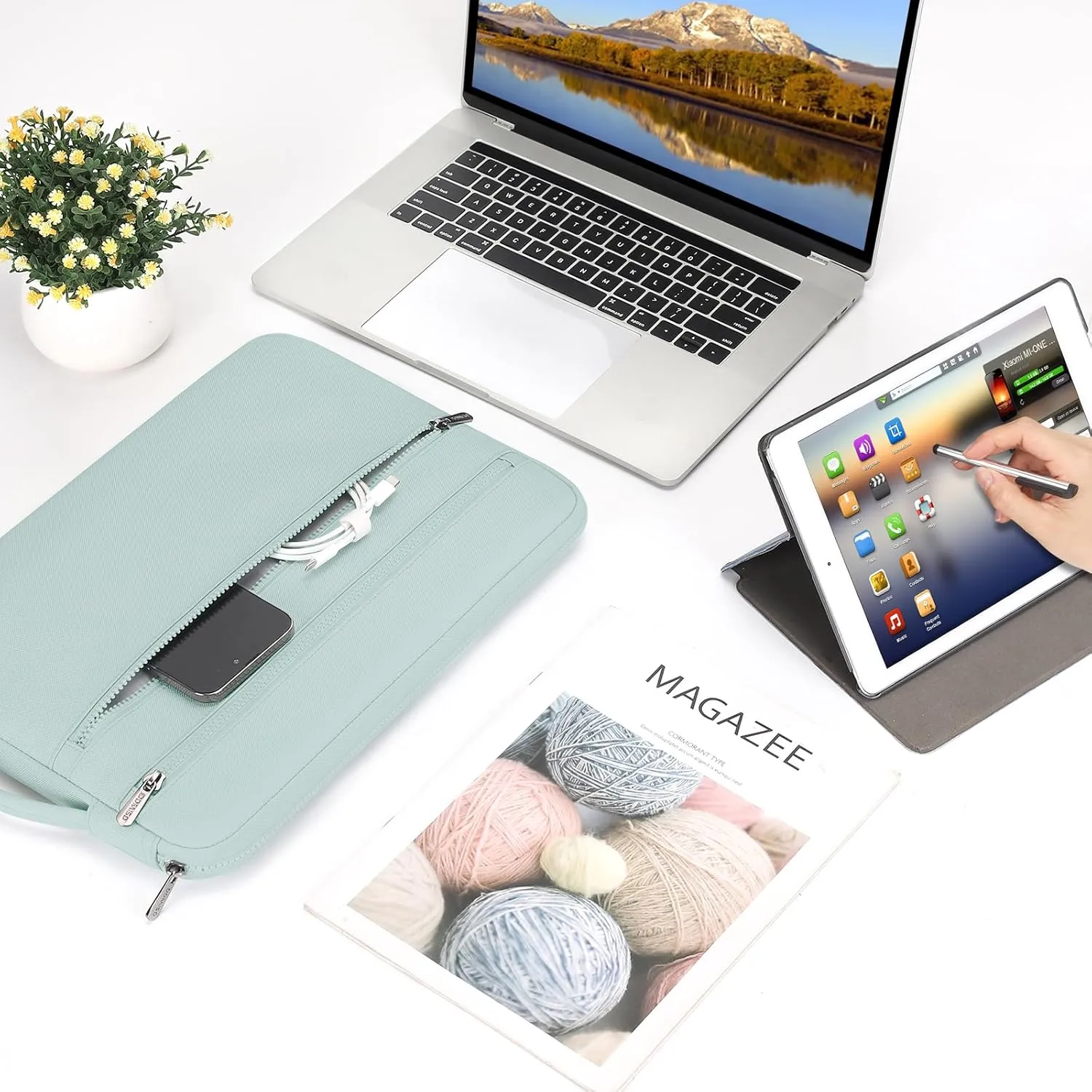 DOMISO 15.6 inch Laptop Sleeve Carring Case Cover with Handle Waterproof Shockproof Notebook Bag for 15.6" HP Dell, Mint Green