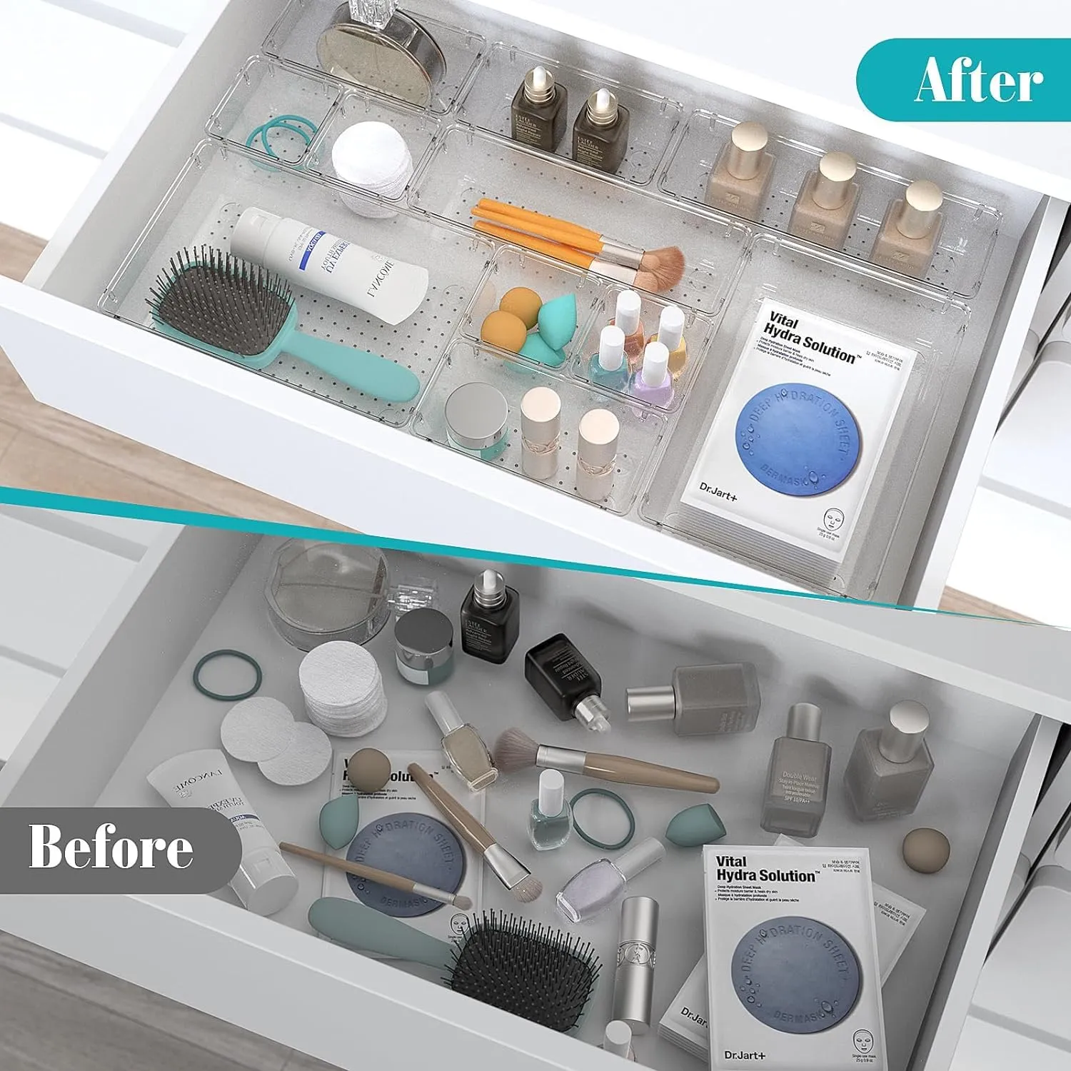 Heart Home Storage Organizer Set | Kitchen Organizer | Makeup Organizer Tray Set | Desk Drawer Divider Tray | Multi-Purpose Organizer Set | Stationery Organizer | 25 Piece Set | Transparent