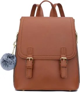 KKXIU Stylish Small Teen Girls Backpack Bag for Women Synthetic Leather Mini Bookbag Purse with Multiple Pockets (a-tan)