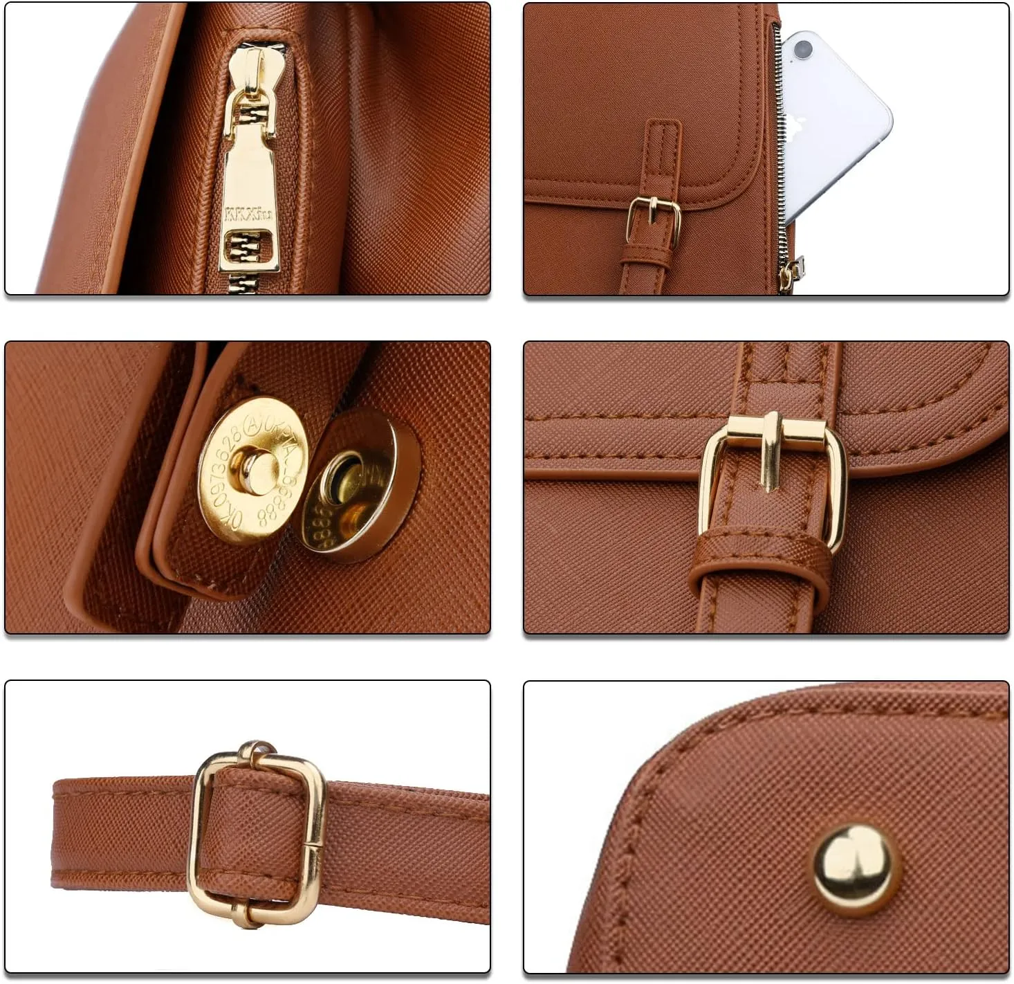 KKXIU Stylish Small Teen Girls Backpack Bag for Women Synthetic Leather Mini Bookbag Purse with Multiple Pockets (a-tan)
