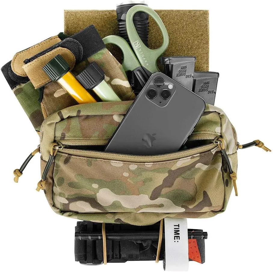 KRYDEX Tactical Drop Pouch Sub Abdominal Carrying Kit Bag Fanny Pack with Hook and Loop Panel for Vest Chest Rig (Camo)