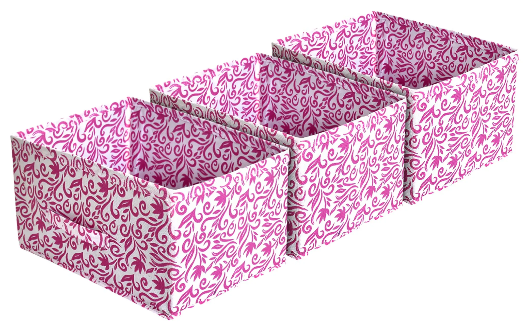 Kuber Industries Leaf Print Non Woven Fabric Modular Closet Organizer Box with Handle for Cube Storage Units in Closet,Set Of 3(Pink)-KUBMART16009