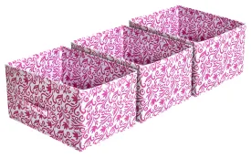Kuber Industries Leaf Print Non Woven Fabric Modular Closet Organizer Box with Handle for Cube Storage Units in Closet,Set Of 3(Pink)-KUBMART16009