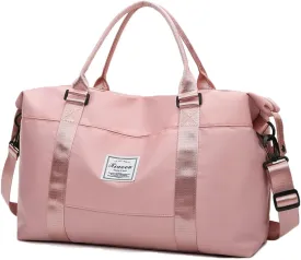 Large Capacity Folding Travel Bag - Dry and Wet Separation Multifunctional Sports Shoulder Duffel, Lightweight Waterproof Carry Luggage (Pink-L)