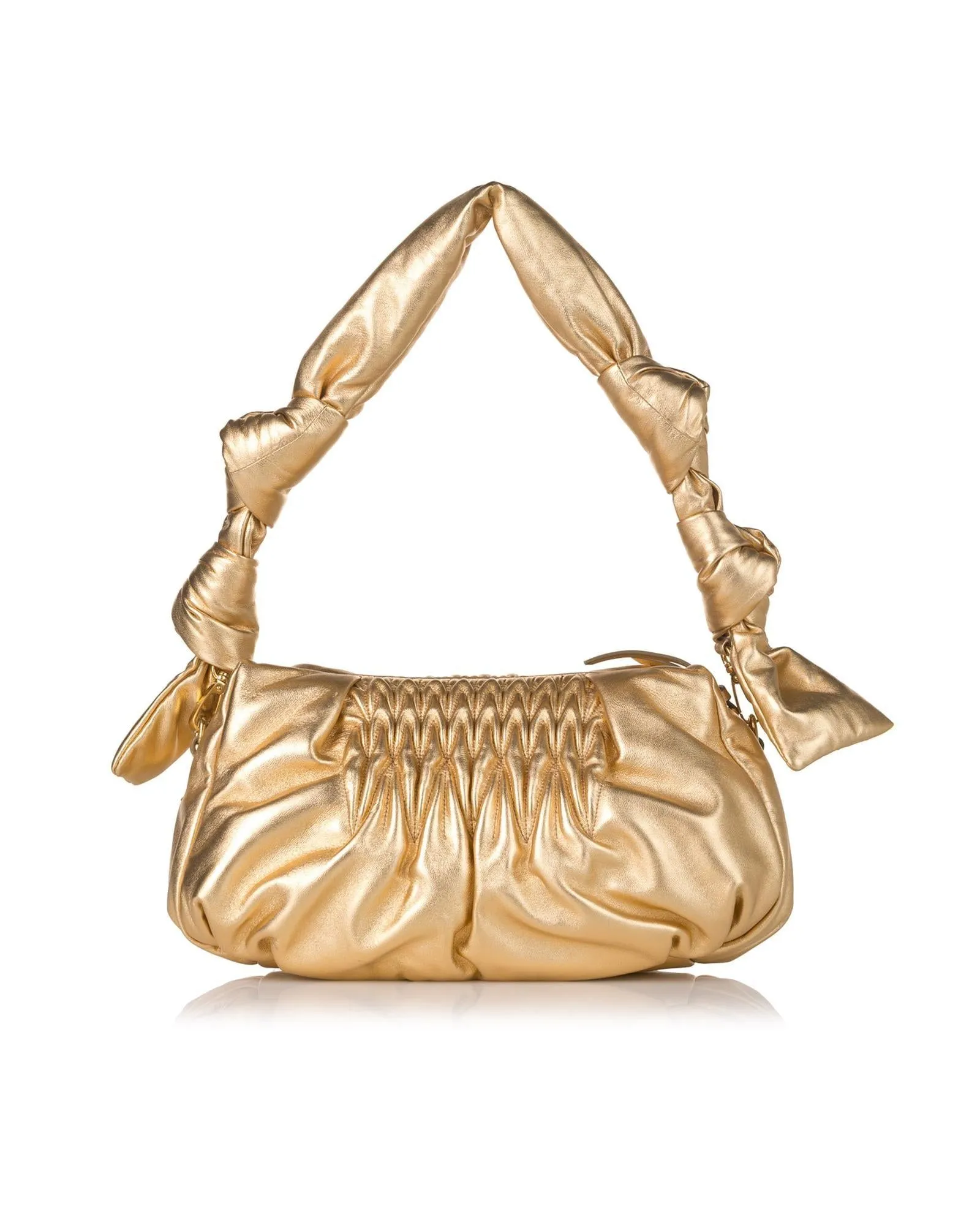 Leather Knot Shoulder Bag with Zip Closure and Interior Pocket