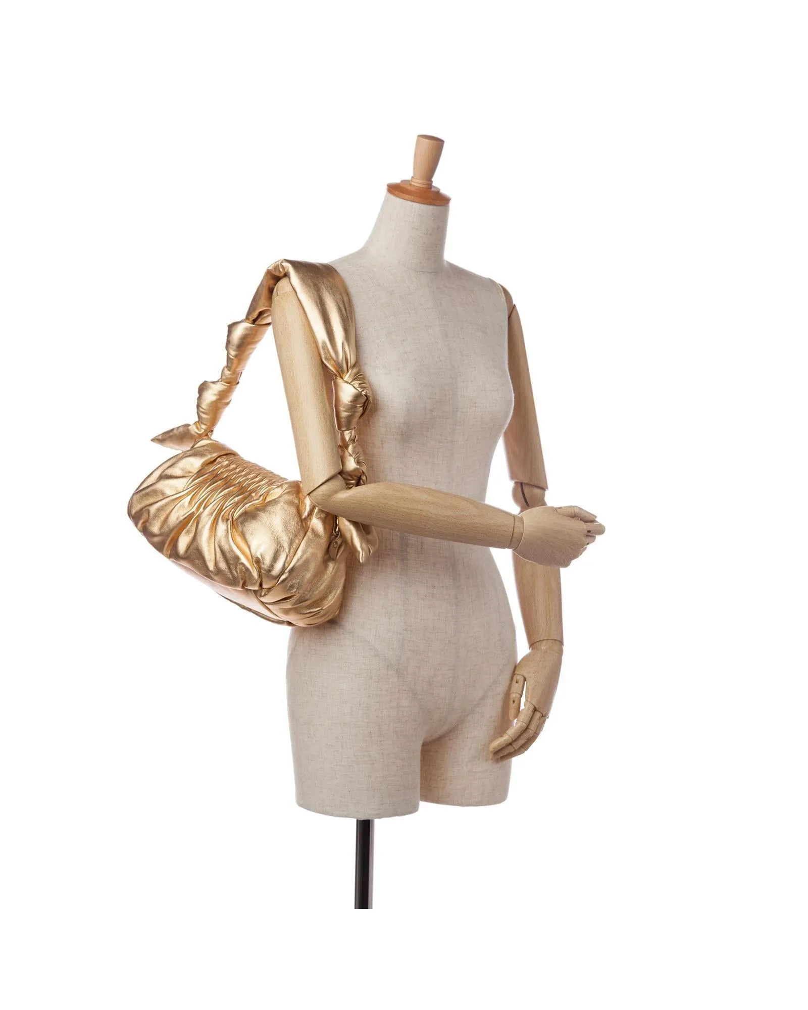 Leather Knot Shoulder Bag with Zip Closure and Interior Pocket