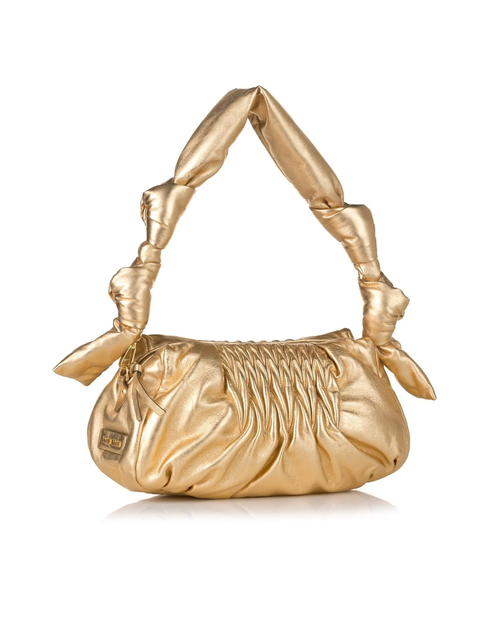 Leather Knot Shoulder Bag with Zip Closure and Interior Pocket