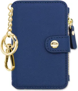 M-Plateau Keychain Wallet Women, Credit Card Holder for Women with Metal Keychain Ring for Car Keys,Ladies Mini Purse with ID Window and Zipper Pocket (Navy)