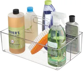 mDesign Large Plastic Divided Portable Storage Organizer Caddy Tote Basket Bin with Handle for Kitchen, Pantry, Countertop, Cabinet, Cupboard - Ligne Collection - Clear