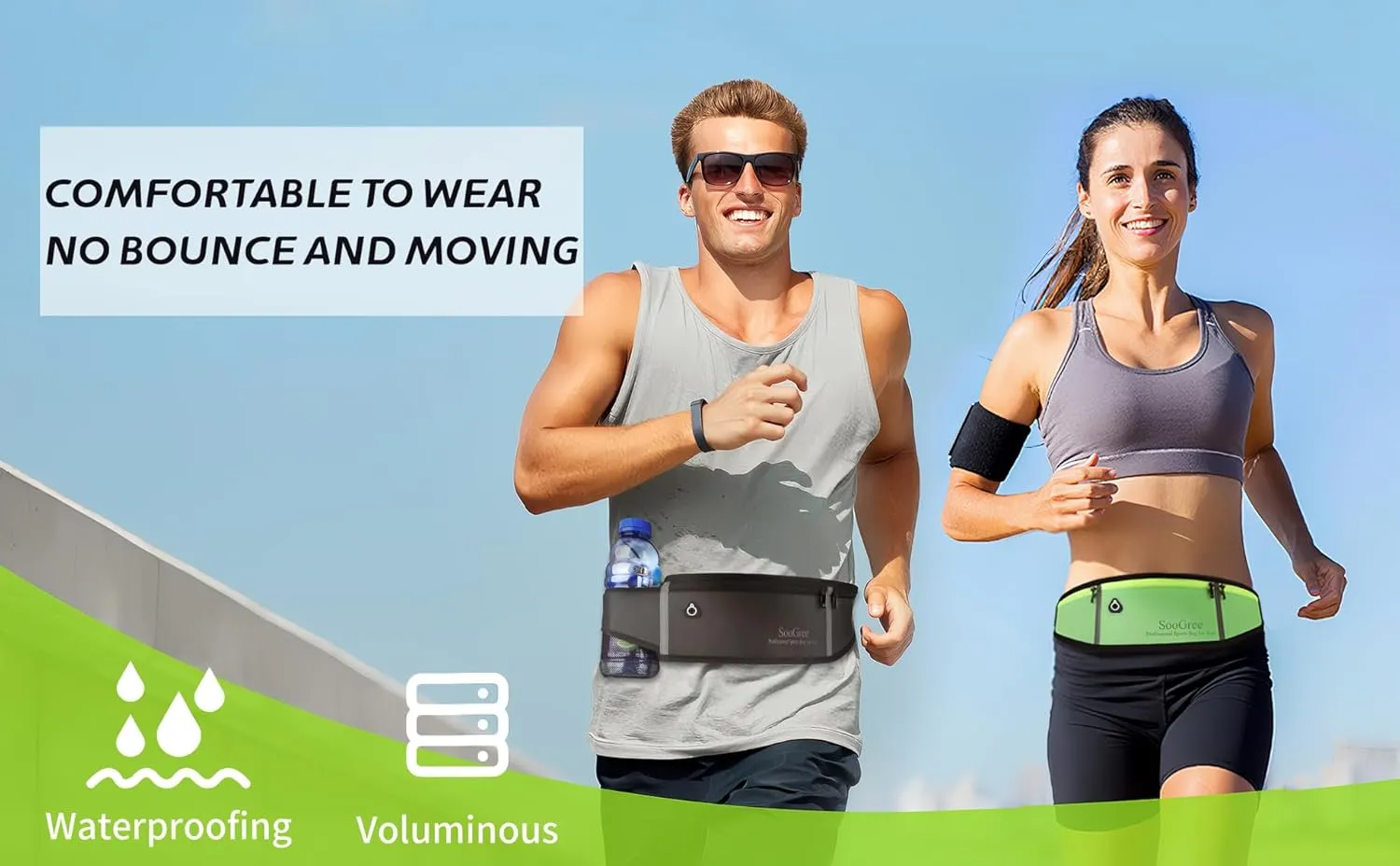 Men Women Running Belts,Slim Sport Belts,Waterproof Running Fanny Pack,Waterproof Running Waist Packs with Reflective Strip,Runner Belt for Running Walking Cycling Camping Gym (Blue)