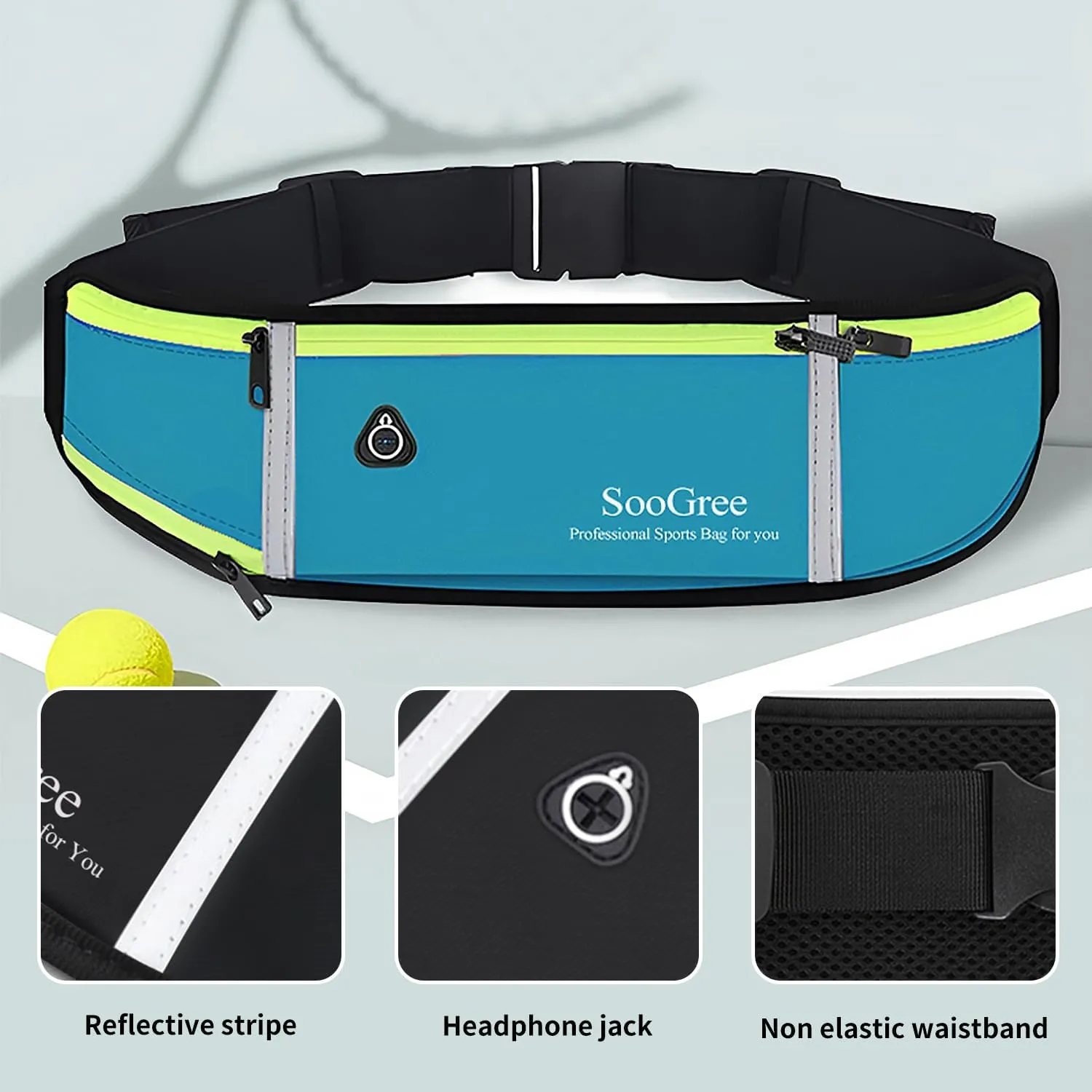 Men Women Running Belts,Slim Sport Belts,Waterproof Running Fanny Pack,Waterproof Running Waist Packs with Reflective Strip,Runner Belt for Running Walking Cycling Camping Gym (Blue)