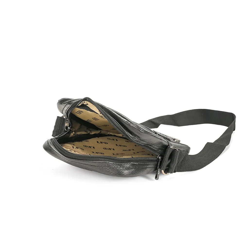Men's Black Leather Crossbody Sling Bag