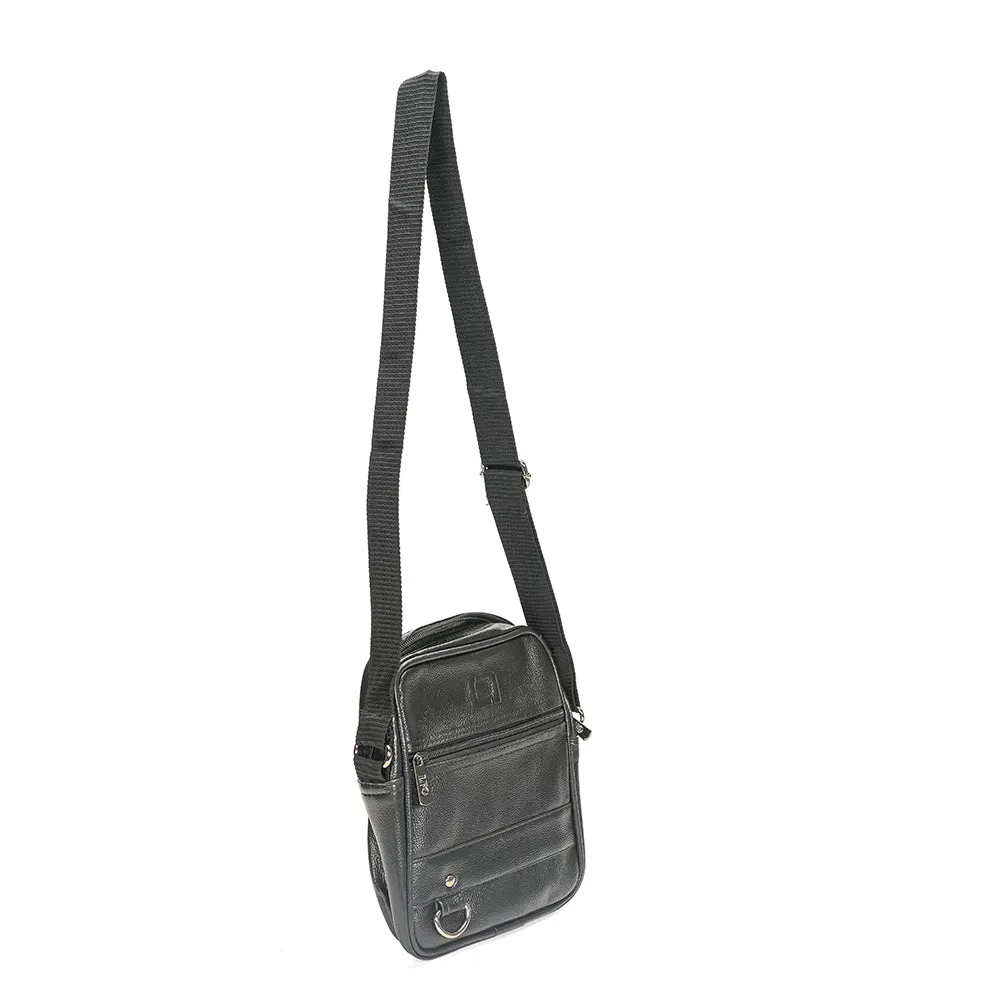 Men's Black Leather Crossbody Sling Bag