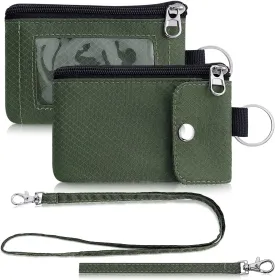 Minimalist Wallet For Mens Womens, Keychain RFID Blocking Zipper Small Wallet with ID Window 2 Lanyards,Water Resistant Travel Cash Card Coin Case Boys Girls