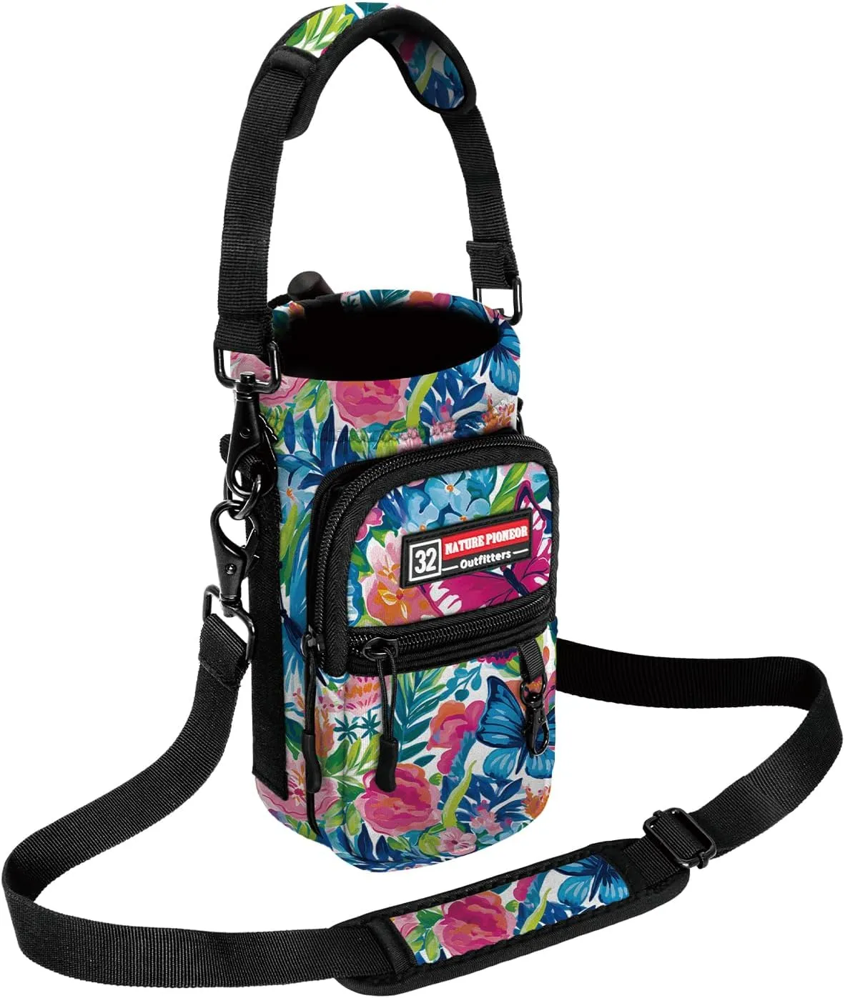 NATURE PIONEOR Water Bottle Holder with Strap,Water Bottle Carrier Bag Sling Sleeve with Adjustable Shoulder Strap & Handle and Large Phone Pocket for Walking,Hiking,Travelling for 25oz/32oz/40oz/64oz