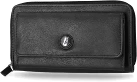 Nautica Womens, Bulk Cargo Vegan Leather RFID Wallet, Fashionable Zip Around Large Clutch with Phone Case and Multi Card Organizer, Black