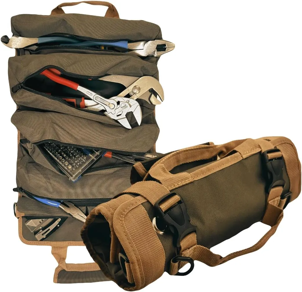 Nelit Heavy Duty Roll Up Tool Bag, Compact Tool Roll Bag for Mechanics, Electricians, DIYers, Water-Resistant Canvas Tool Bags for Men with Multiple Pockets, Small Tool Bag, Birthday Gifts for Men