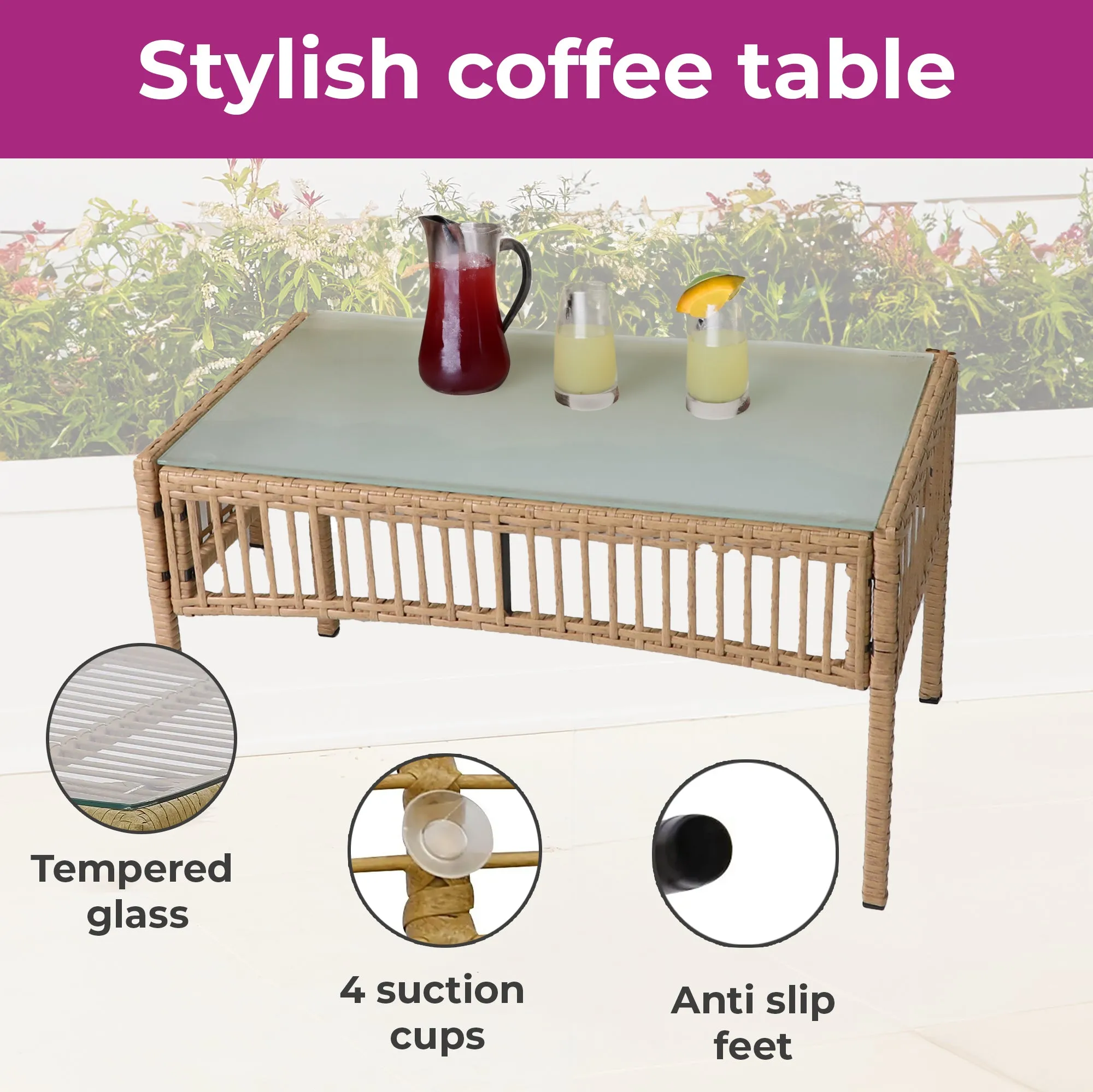 Neo 3 Piece Rattan Wicker Rope Corner Outdoor Furniture Set