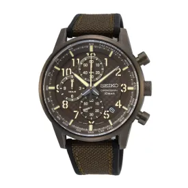 Seiko Chronograph Black/Brown Polyurethane Strap Watch SSB371P1