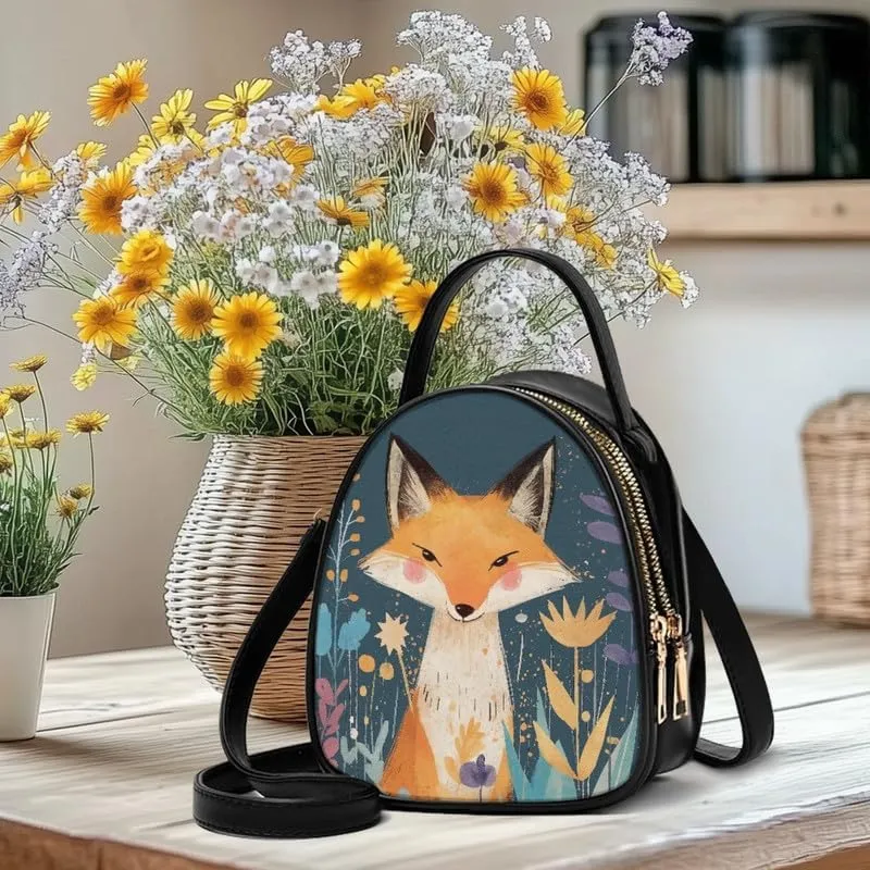 Small Crossbody Bags Women Zip Cell Phone Purse, Animal Floral Print PU Leather Shoulder Bag Top Handle Handbags