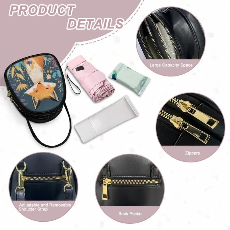 Small Crossbody Bags Women Zip Cell Phone Purse, Animal Floral Print PU Leather Shoulder Bag Top Handle Handbags