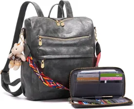 Soperwillton Women Backpack Purse Multipurpose Design Handbags Shoulder Bag PU Leather Travel bag Backpack Set 2pcs