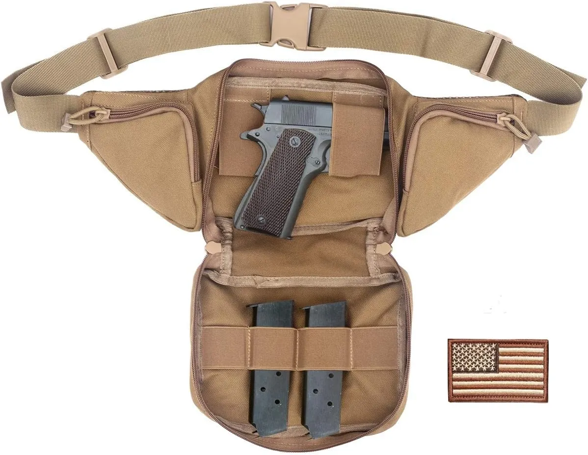 Tactical Fanny Pack for Men & Women, Concealed Carry Fanny Pack for Men, Adjustable Waist Bag, Compact Travel Belt Bag, CCW Fanny Pack with U.S Flag Patch