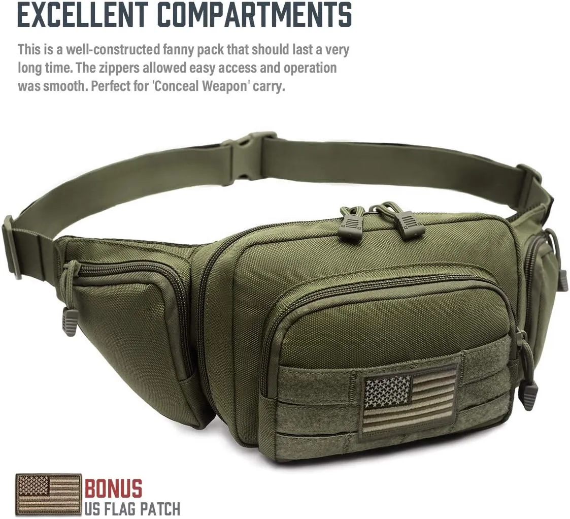 Tactical Fanny Pack for Men & Women, Concealed Carry Fanny Pack for Men, Adjustable Waist Bag, Compact Travel Belt Bag, CCW Fanny Pack with U.S Flag Patch