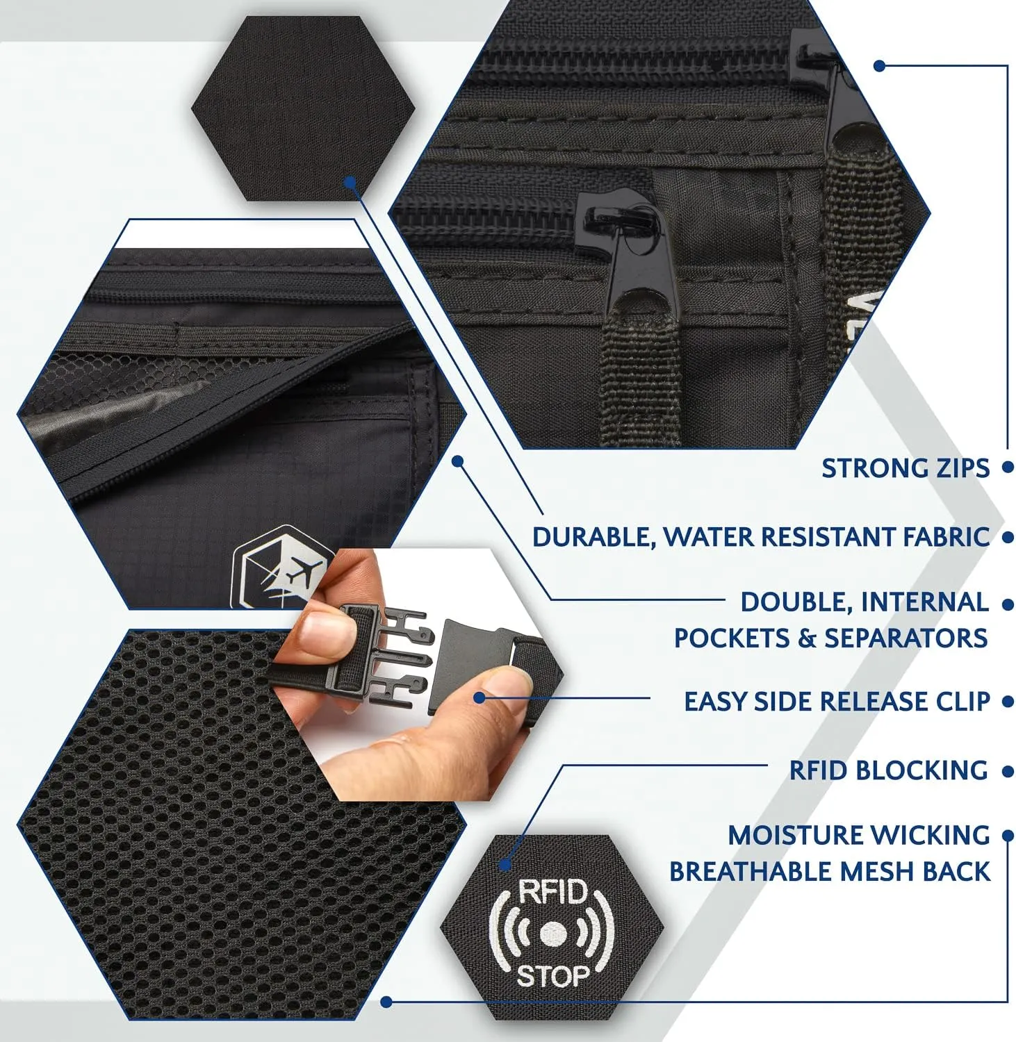 Travel Money Belt, RFID Blocking for Men & Women - Ideal for Keeping Your Cash, Credit Card, Passport, Phone Safe When Traveling (Pure Black)