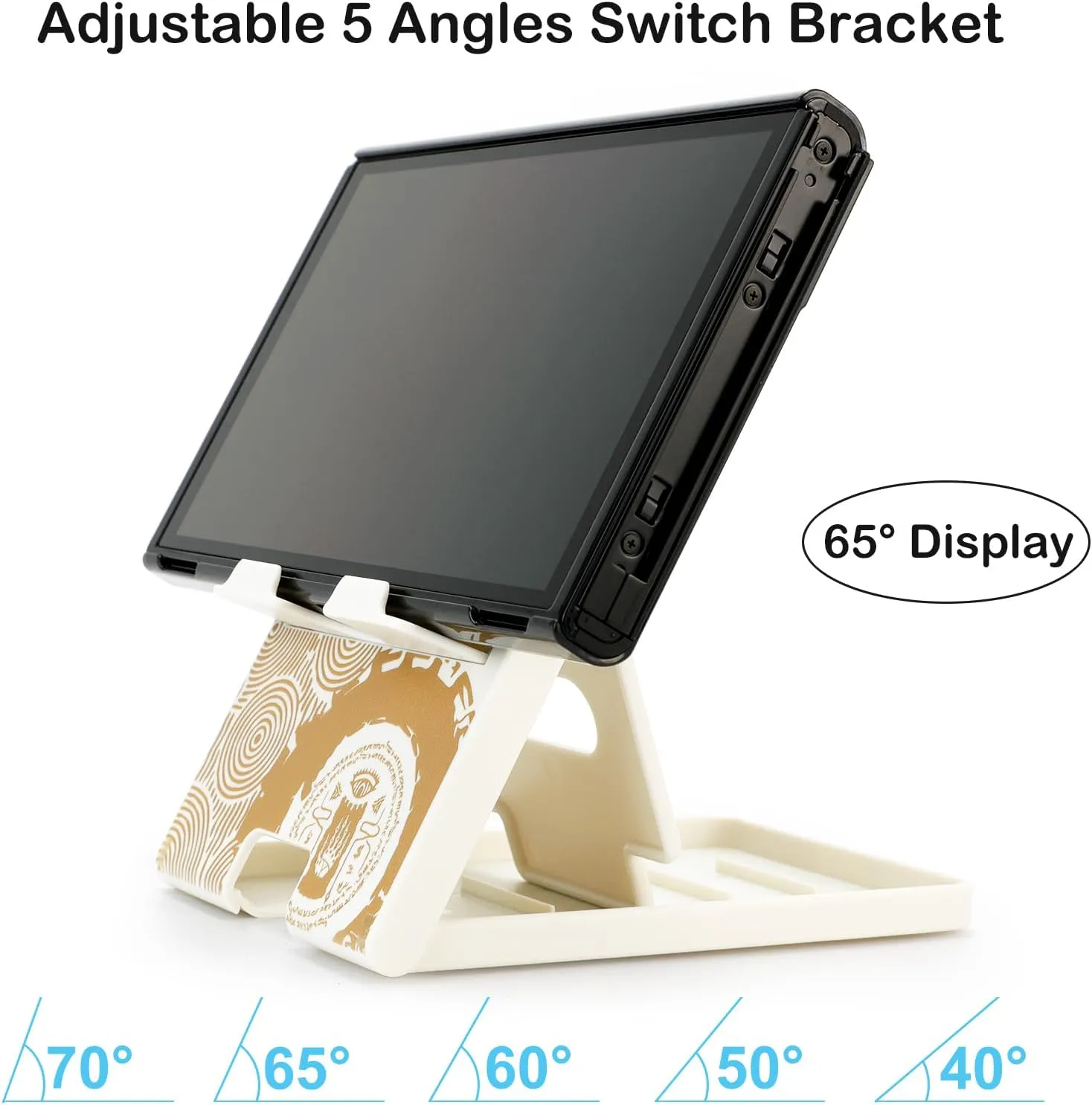 Tscope Cute Switch Stand for Nintendo, Zelda Tears of The Kingdom, Switch Lite, OLED - Adjustable Foldable Portable Playstand (White)
