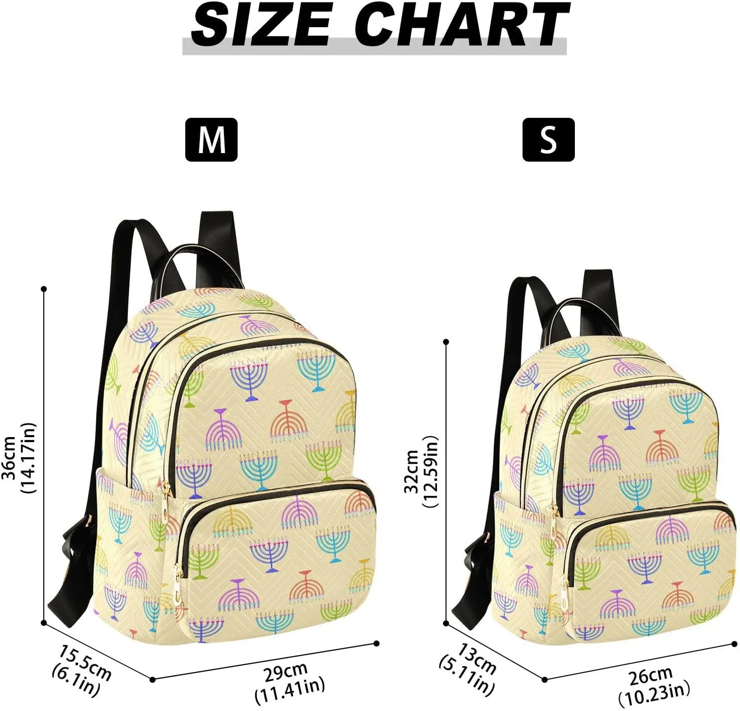 VIGTRO Women Fashion Backpack Quilted Mini Purse Colorful Hanukkah Festival, Lightweight Travel Casual Shoulder Backpack with Adjustable Straps Size M