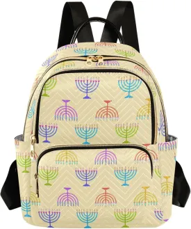 VIGTRO Women Fashion Backpack Quilted Mini Purse Colorful Hanukkah Festival, Lightweight Travel Casual Shoulder Backpack with Adjustable Straps Size M