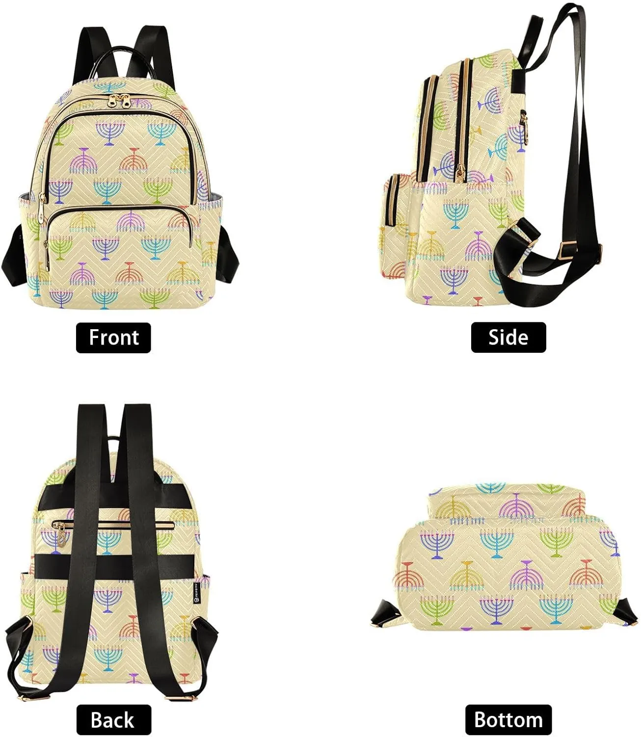 VIGTRO Women Fashion Backpack Quilted Mini Purse Colorful Hanukkah Festival, Lightweight Travel Casual Shoulder Backpack with Adjustable Straps Size M