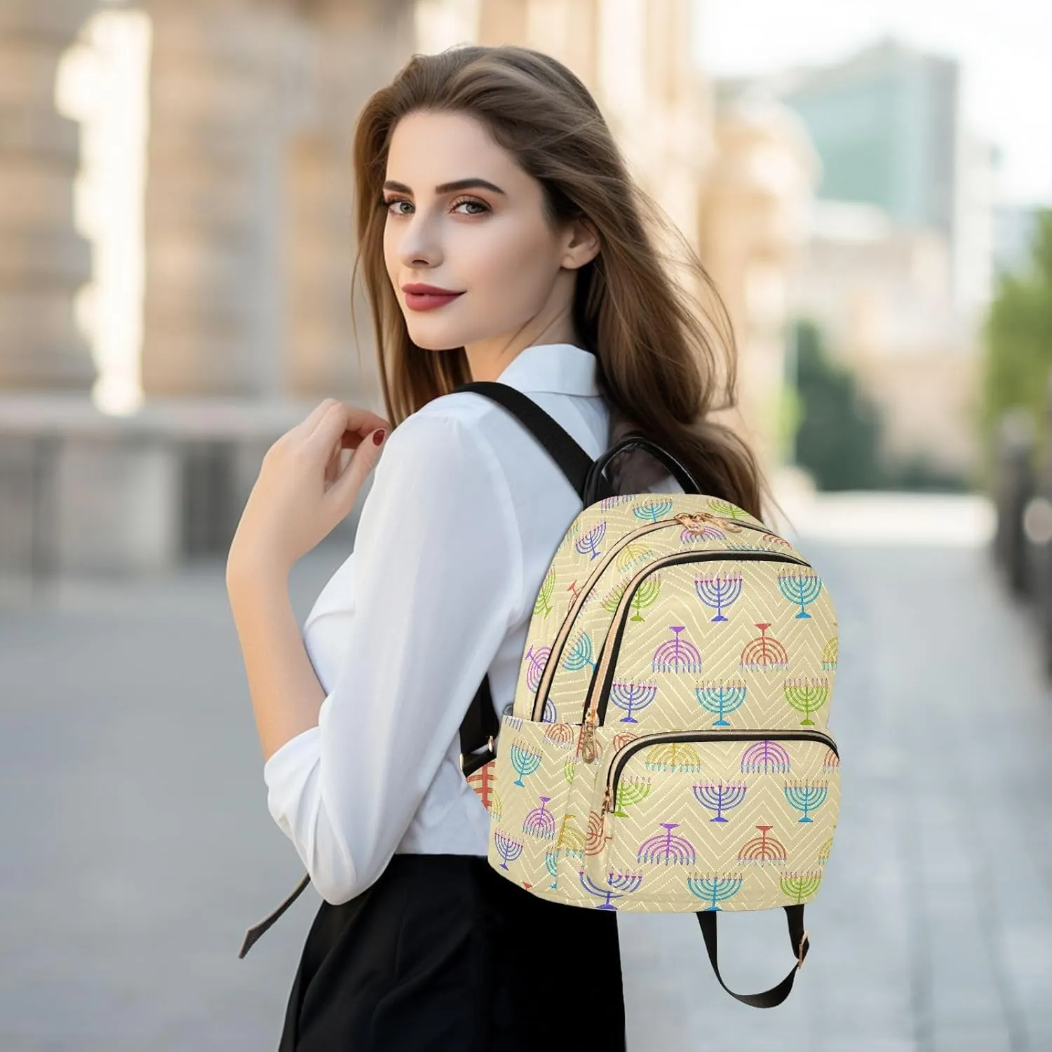 VIGTRO Women Fashion Backpack Quilted Mini Purse Colorful Hanukkah Festival, Lightweight Travel Casual Shoulder Backpack with Adjustable Straps Size M