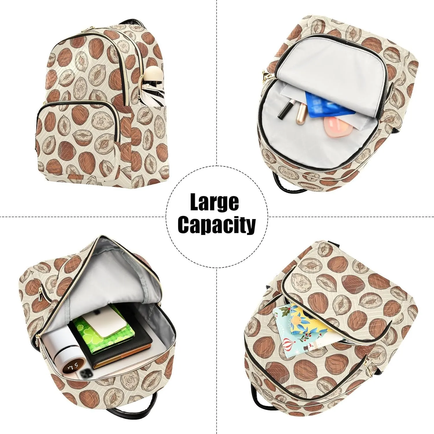 VIGTRO Women Fashion Backpack Quilted Mini Purse Hazelnut Colorful Pattern Or Background, Lightweight Travel Casual Shoulder Backpack with Adjustable Straps Size M