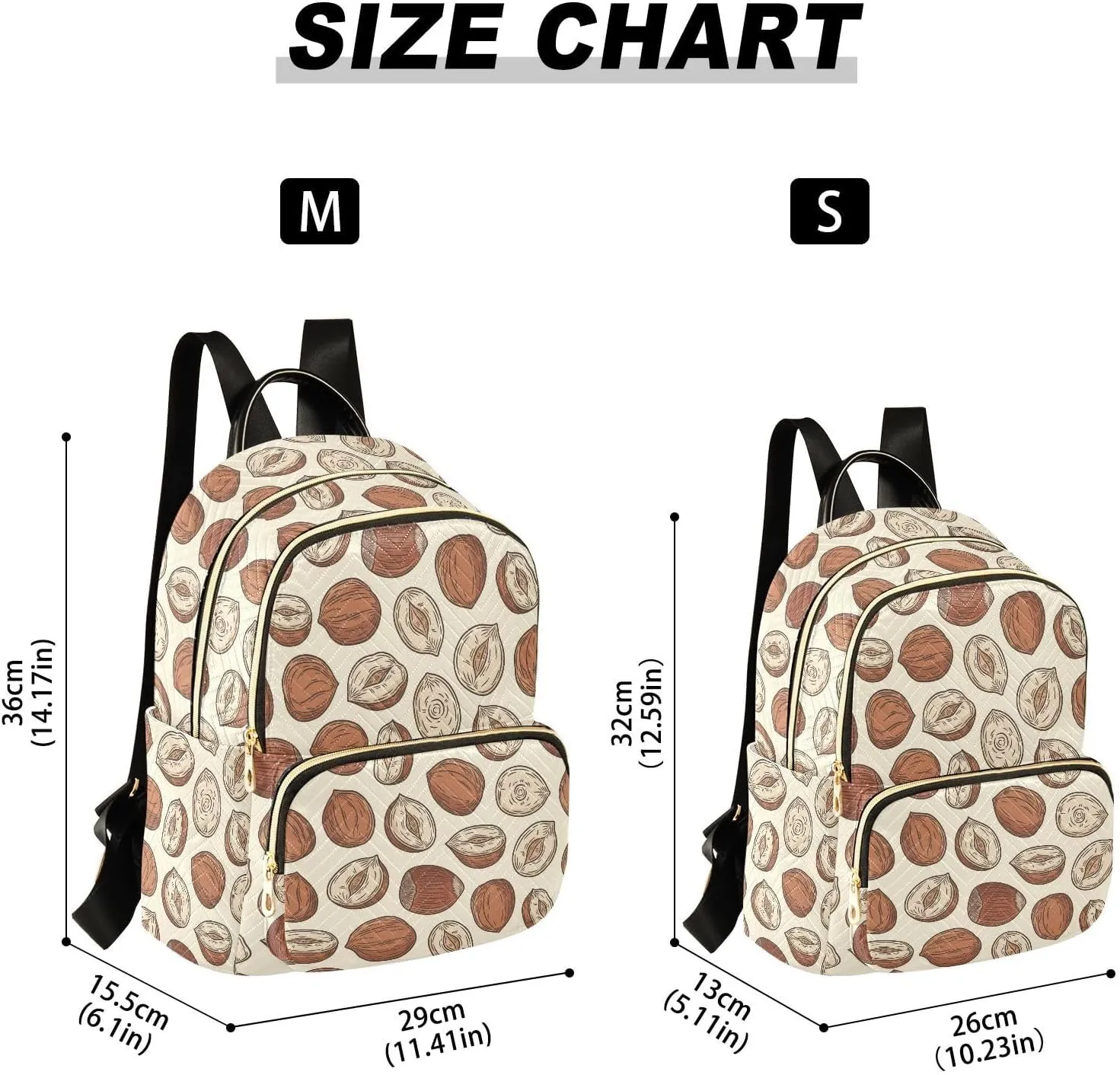 VIGTRO Women Fashion Backpack Quilted Mini Purse Hazelnut Colorful Pattern Or Background, Lightweight Travel Casual Shoulder Backpack with Adjustable Straps Size M