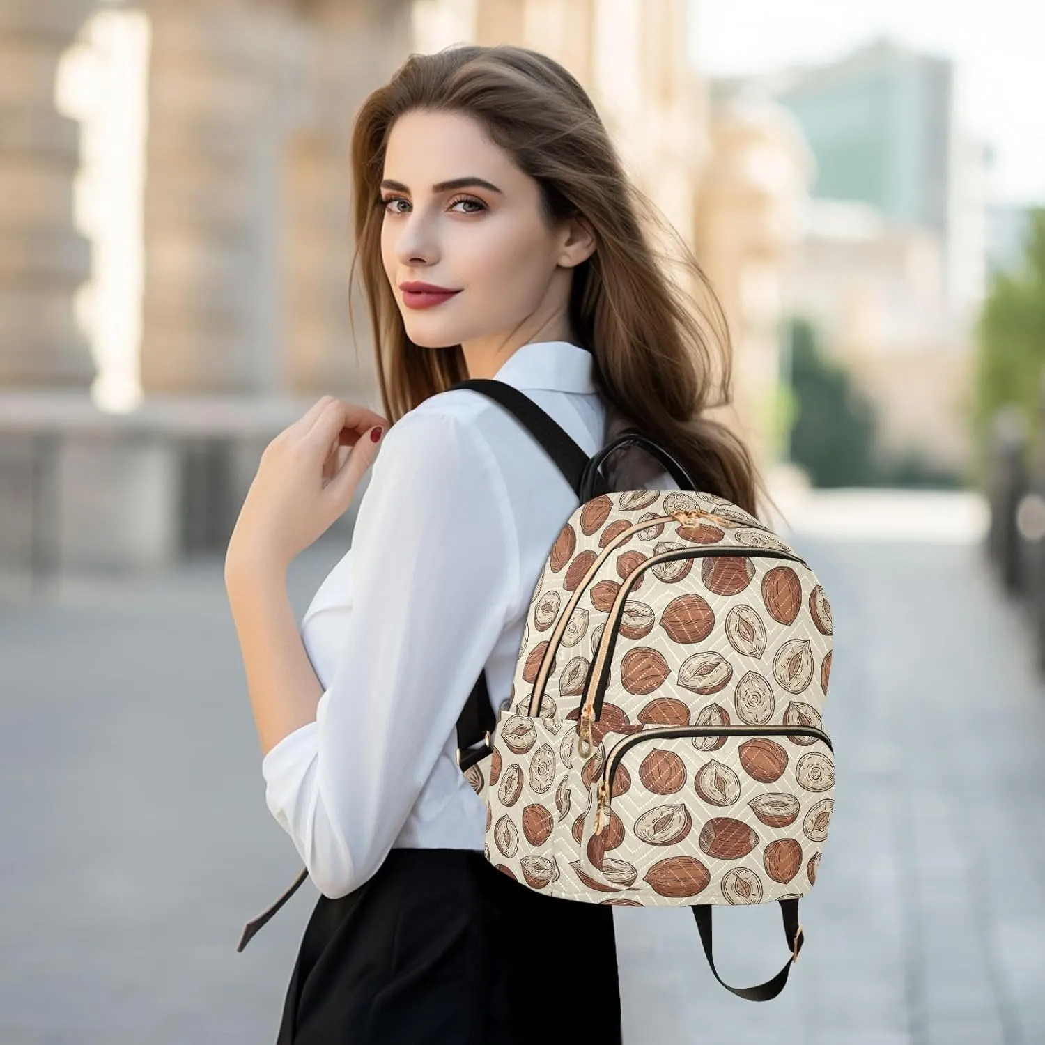 VIGTRO Women Fashion Backpack Quilted Mini Purse Hazelnut Colorful Pattern Or Background, Lightweight Travel Casual Shoulder Backpack with Adjustable Straps Size M