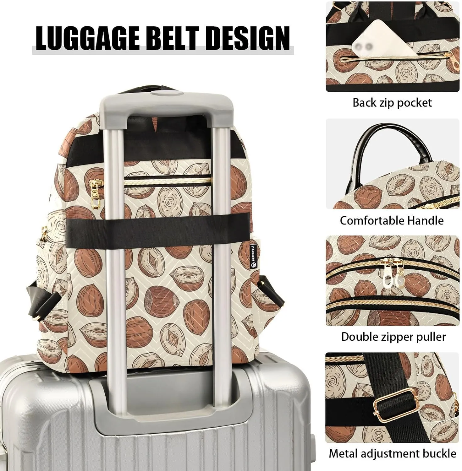 VIGTRO Women Fashion Backpack Quilted Mini Purse Hazelnut Colorful Pattern Or Background, Lightweight Travel Casual Shoulder Backpack with Adjustable Straps Size M