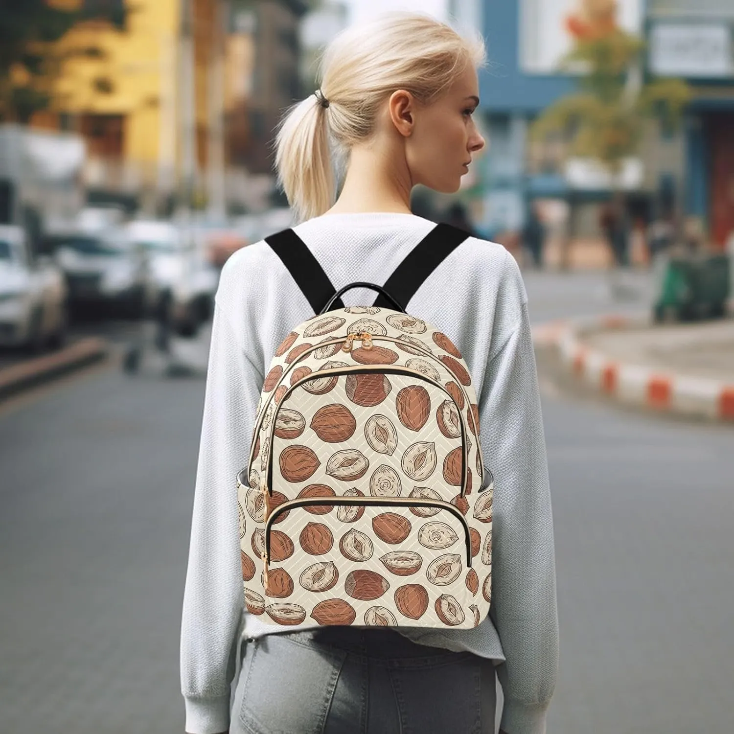VIGTRO Women Fashion Backpack Quilted Mini Purse Hazelnut Colorful Pattern Or Background, Lightweight Travel Casual Shoulder Backpack with Adjustable Straps Size M