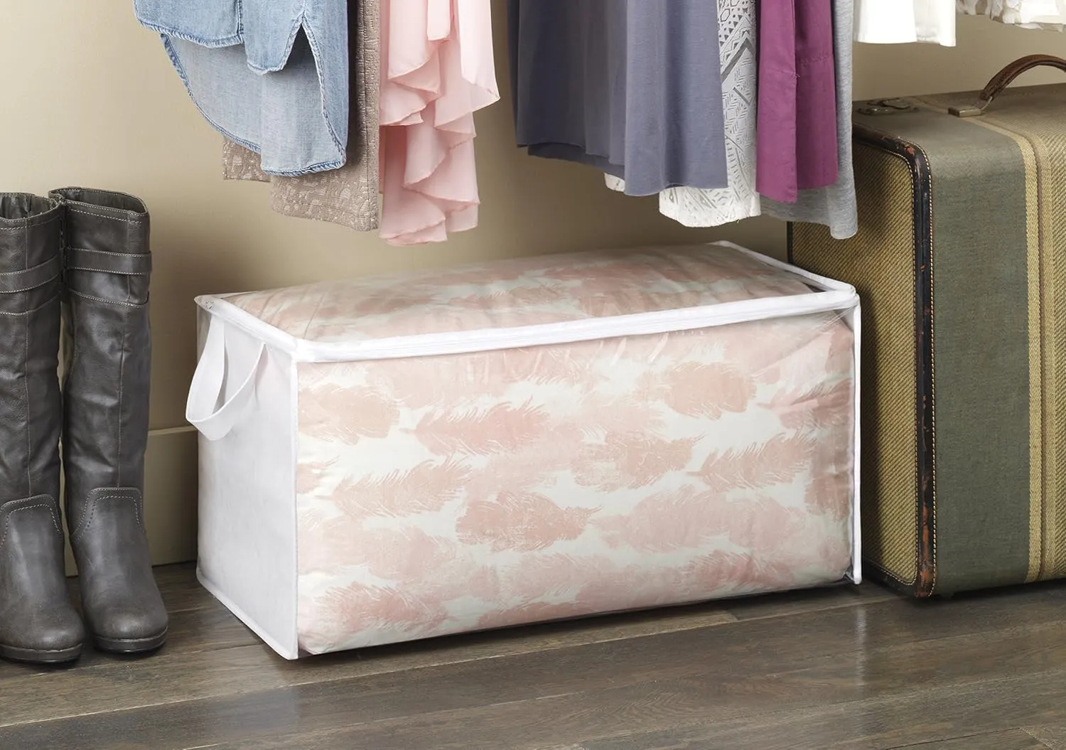 Whitmor 50L Foldable Clear Underbed Storage Bags, Thick Vinyl Closet Organizer with Reinforced Zipper & Handles, Sturdy Storage Containers for Clothes, Bedding, Toys, 13.5"L x 24.5"W x 11.5"H